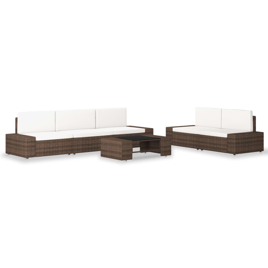 6-tlg. Garten-Lounge-Set Poly Rattan Braun