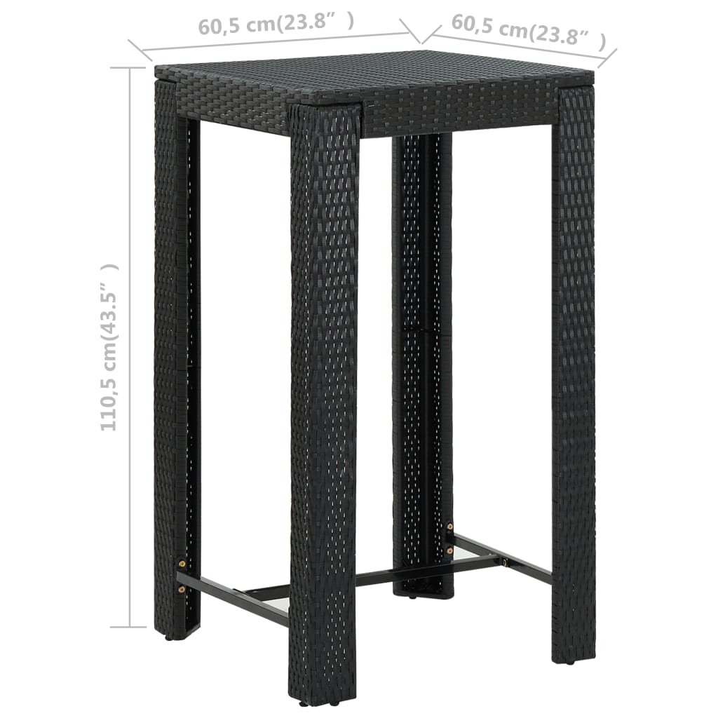 Garten-Bartisch Schwarz 60,5x60,5x110,5 cm Poly Rattan