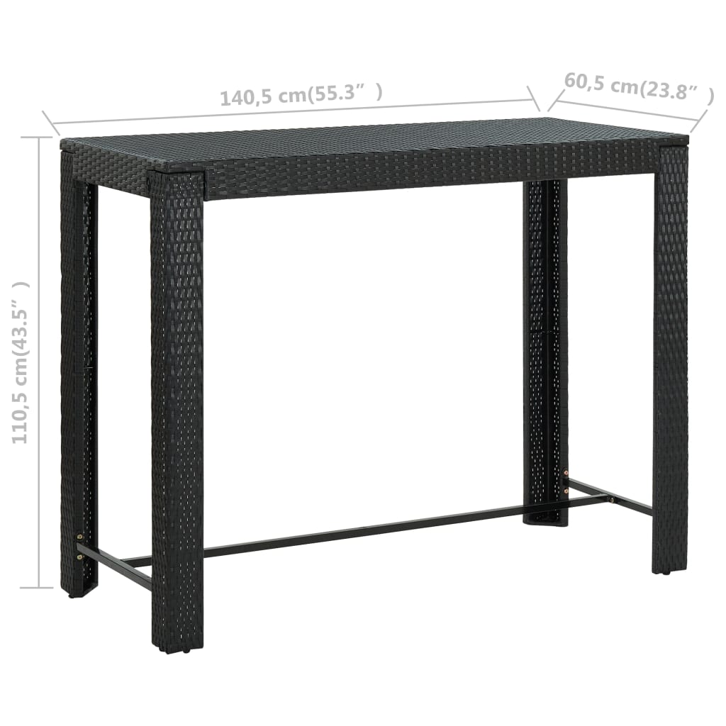 Garten-Bartisch Schwarz 140,5x60,5x110,5 cm Poly Rattan