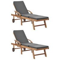Thumbnail for Sonnenliegen mit Auflagen 2 Stk. Massivholz Teak Dunkelgrau