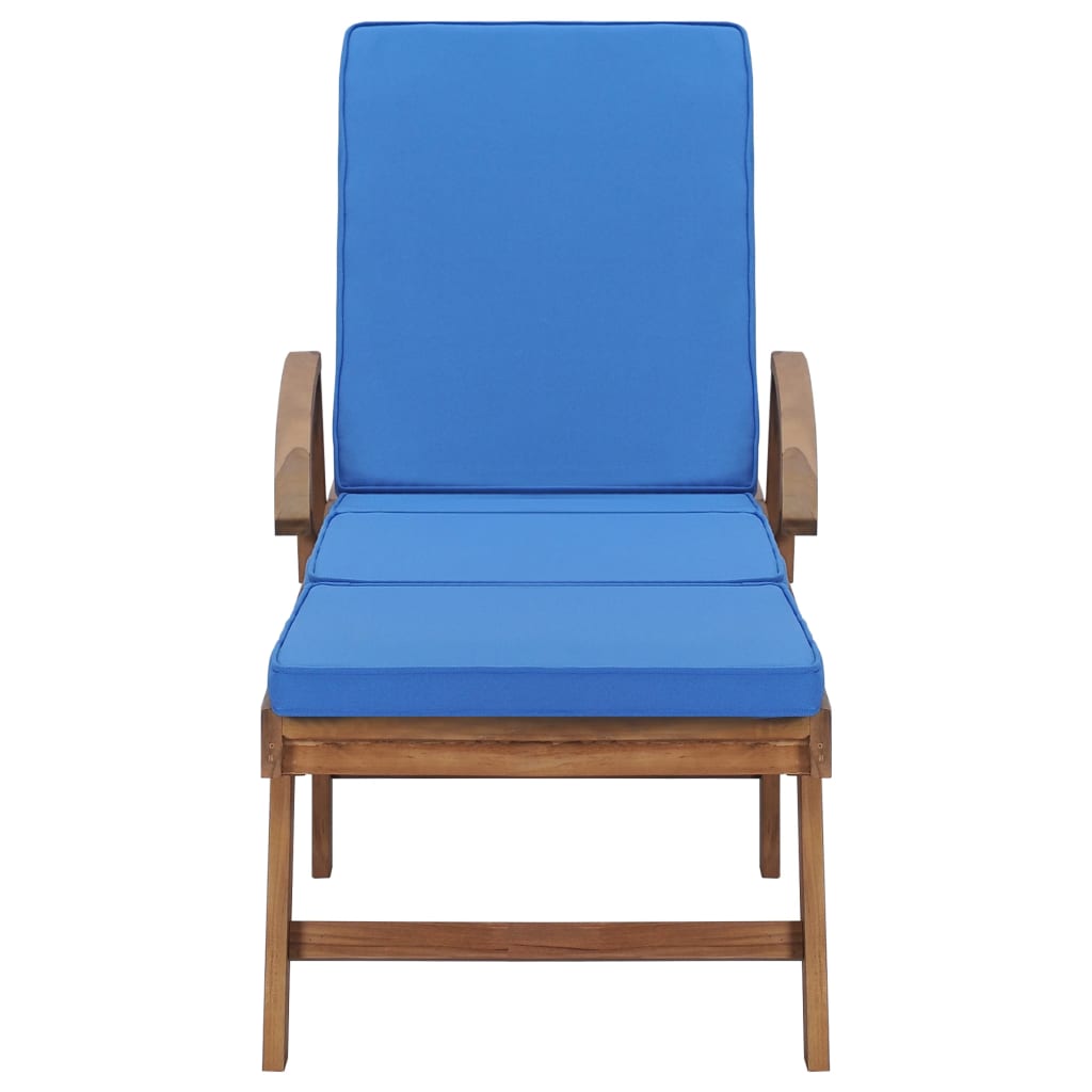 Sonnenliegen mit Auflagen 2 Stk. Massivholz Teak Blau