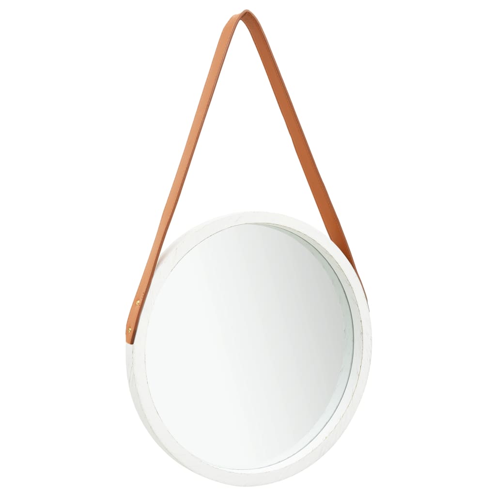 Wandspiegel mit Riemen 40 cm Weiß