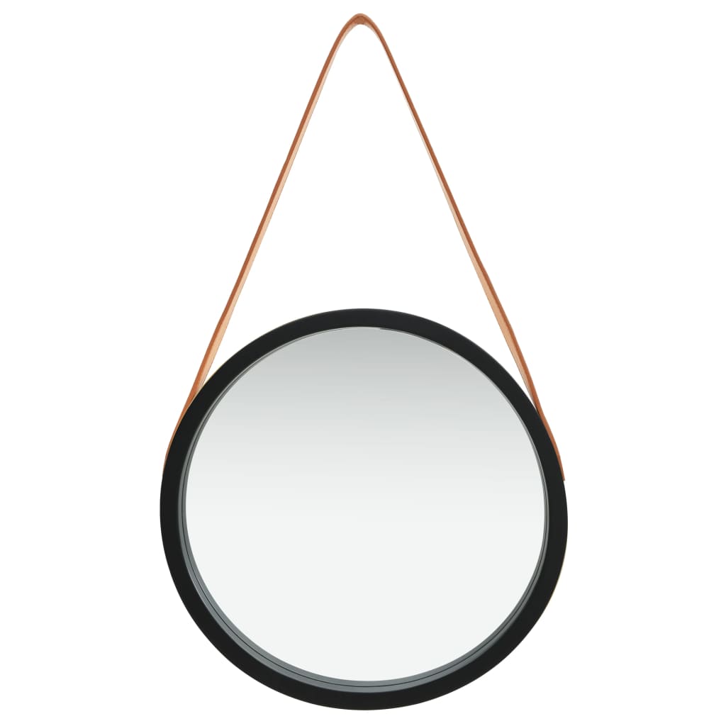 Wandspiegel mit Riemen 40 cm Schwarz