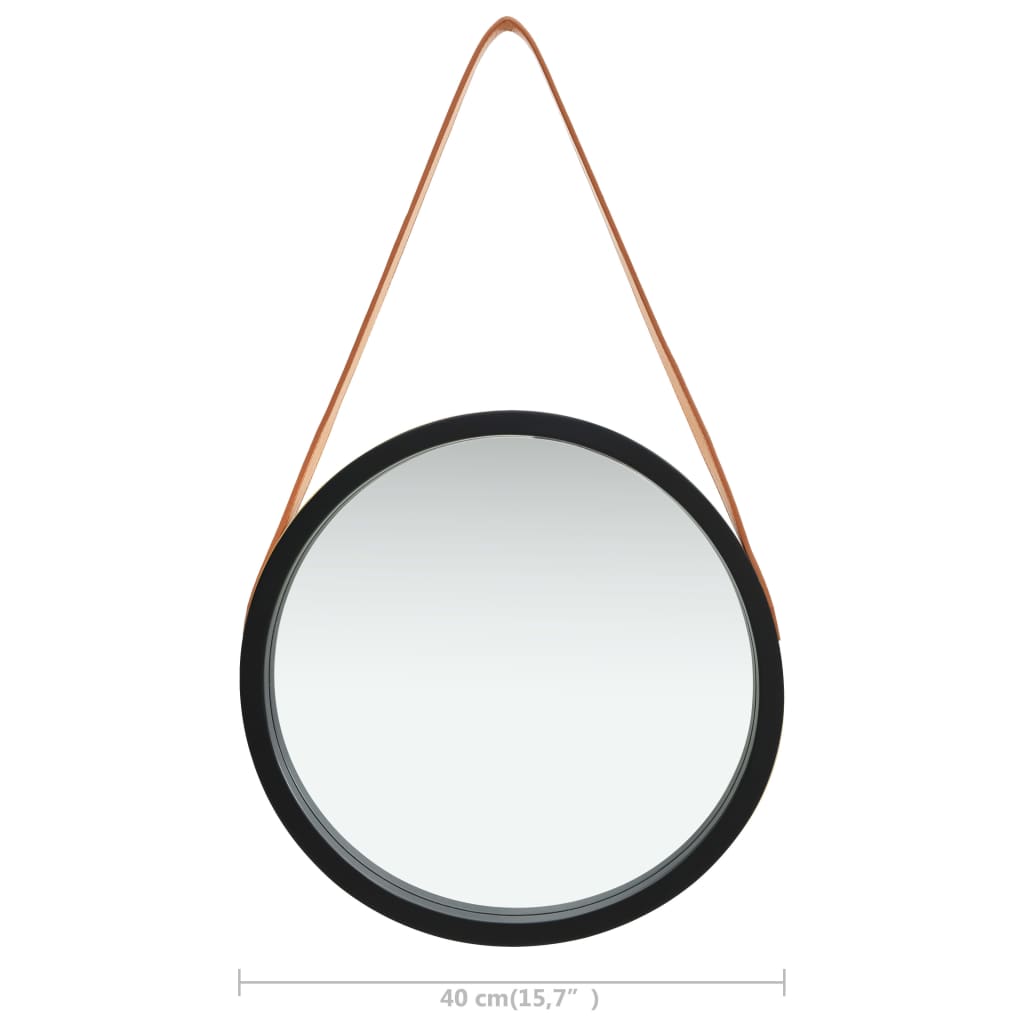 Wandspiegel mit Riemen 40 cm Schwarz