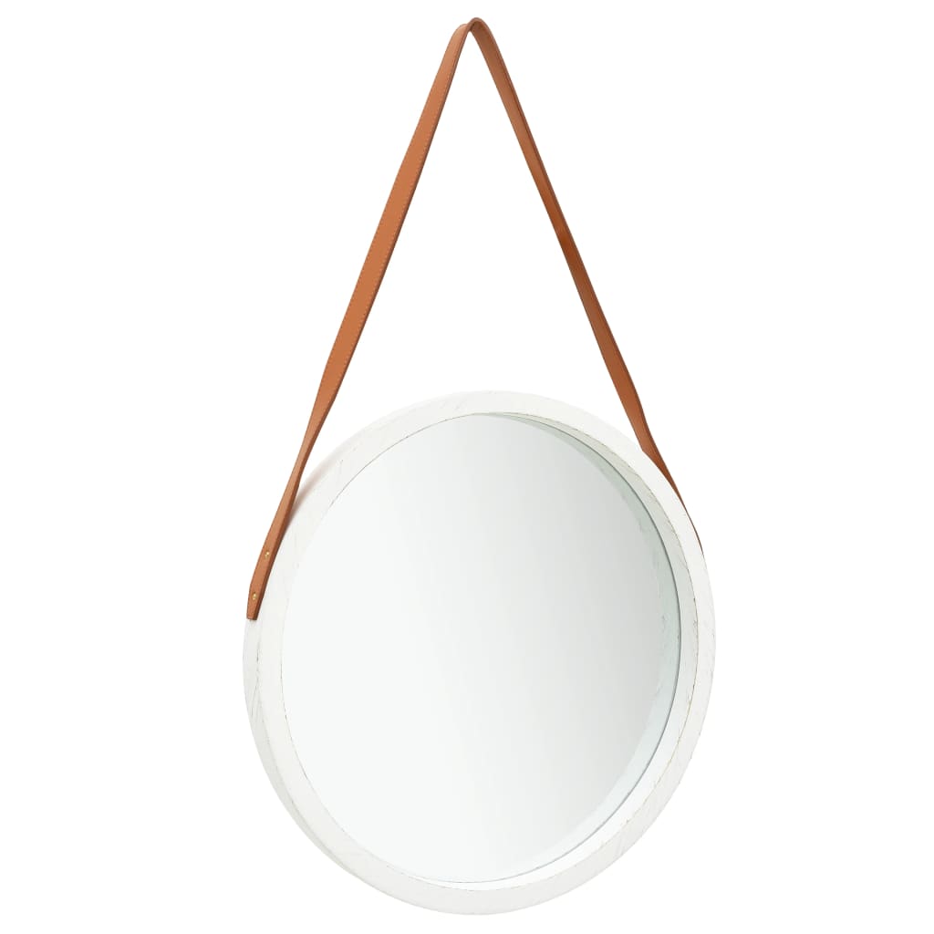 Wandspiegel mit Riemen 50 cm Weiß