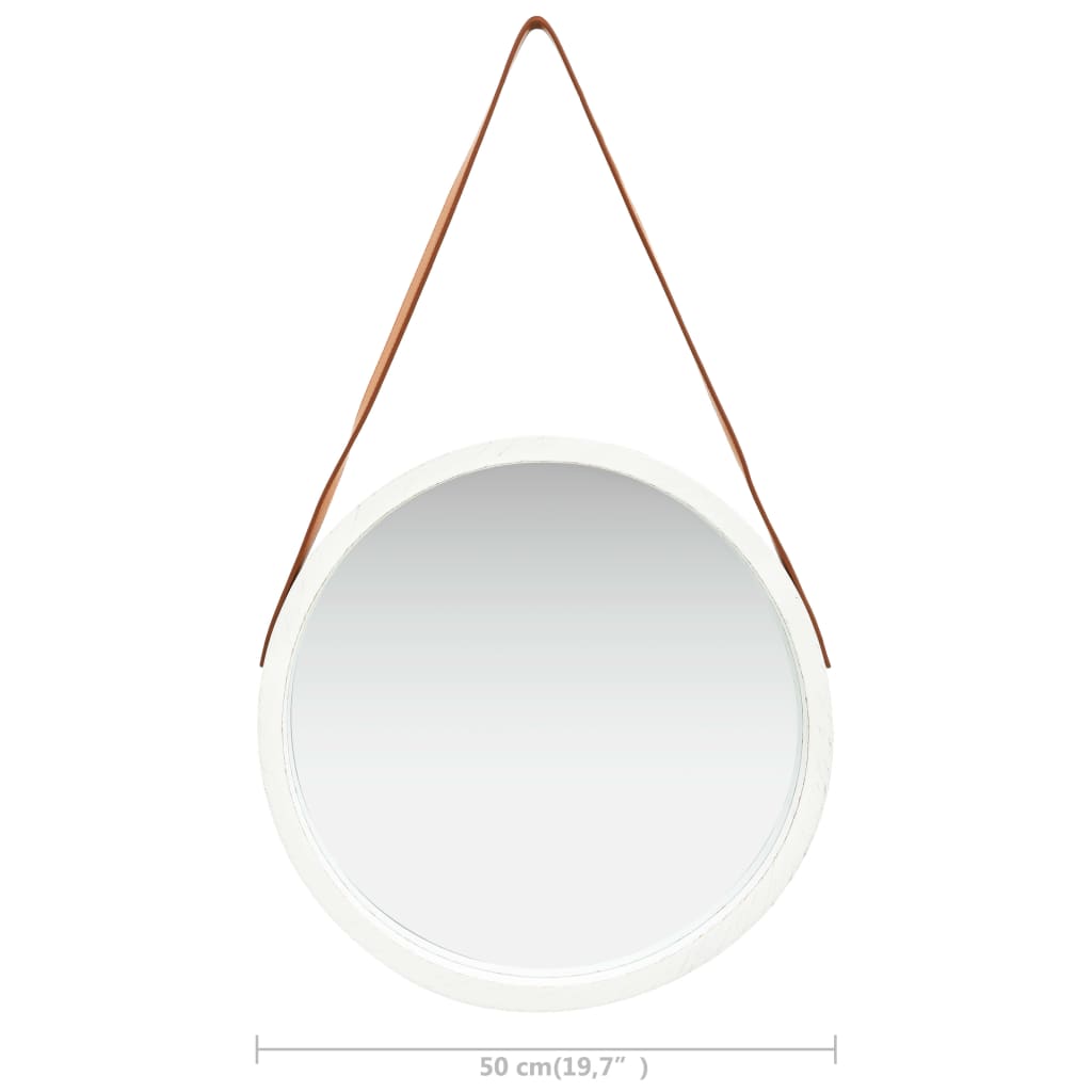 Wandspiegel mit Riemen 50 cm Weiß