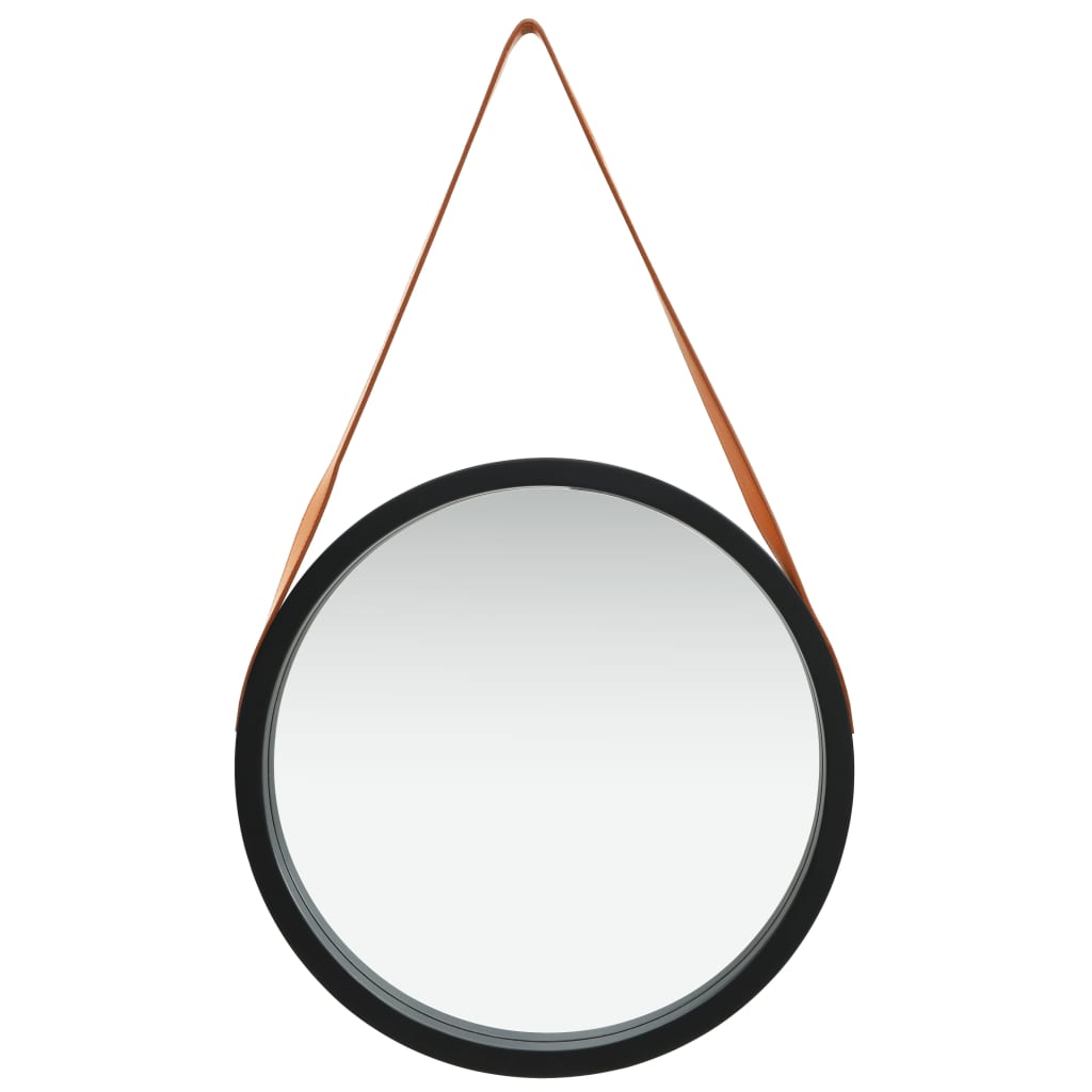 Wandspiegel mit Riemen 50 cm Schwarz