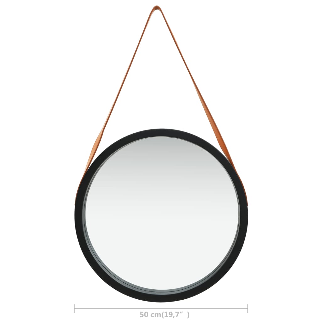 Wandspiegel mit Riemen 50 cm Schwarz