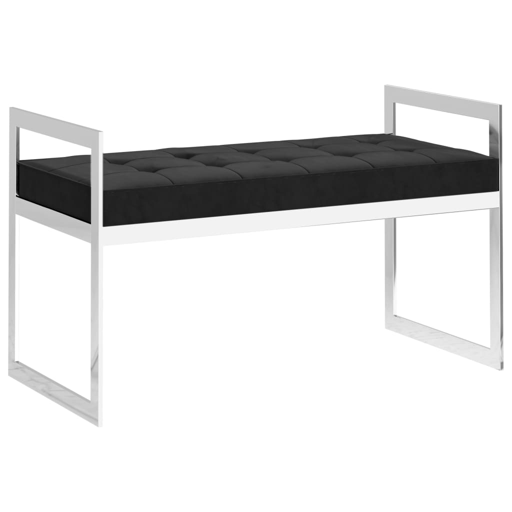 Bank 97 cm Schwarz Samt und Edelstahl