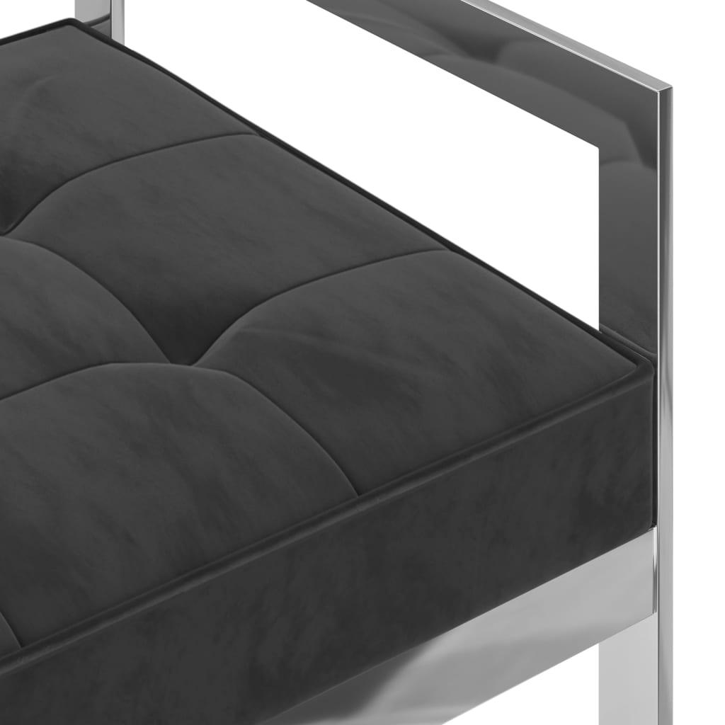 Bank 97 cm Schwarz Samt und Edelstahl