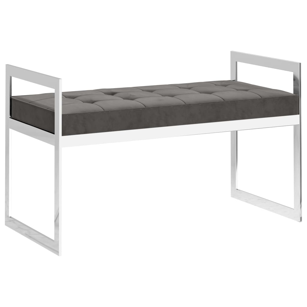 Bank 97 cm Grau Samt und Edelstahl