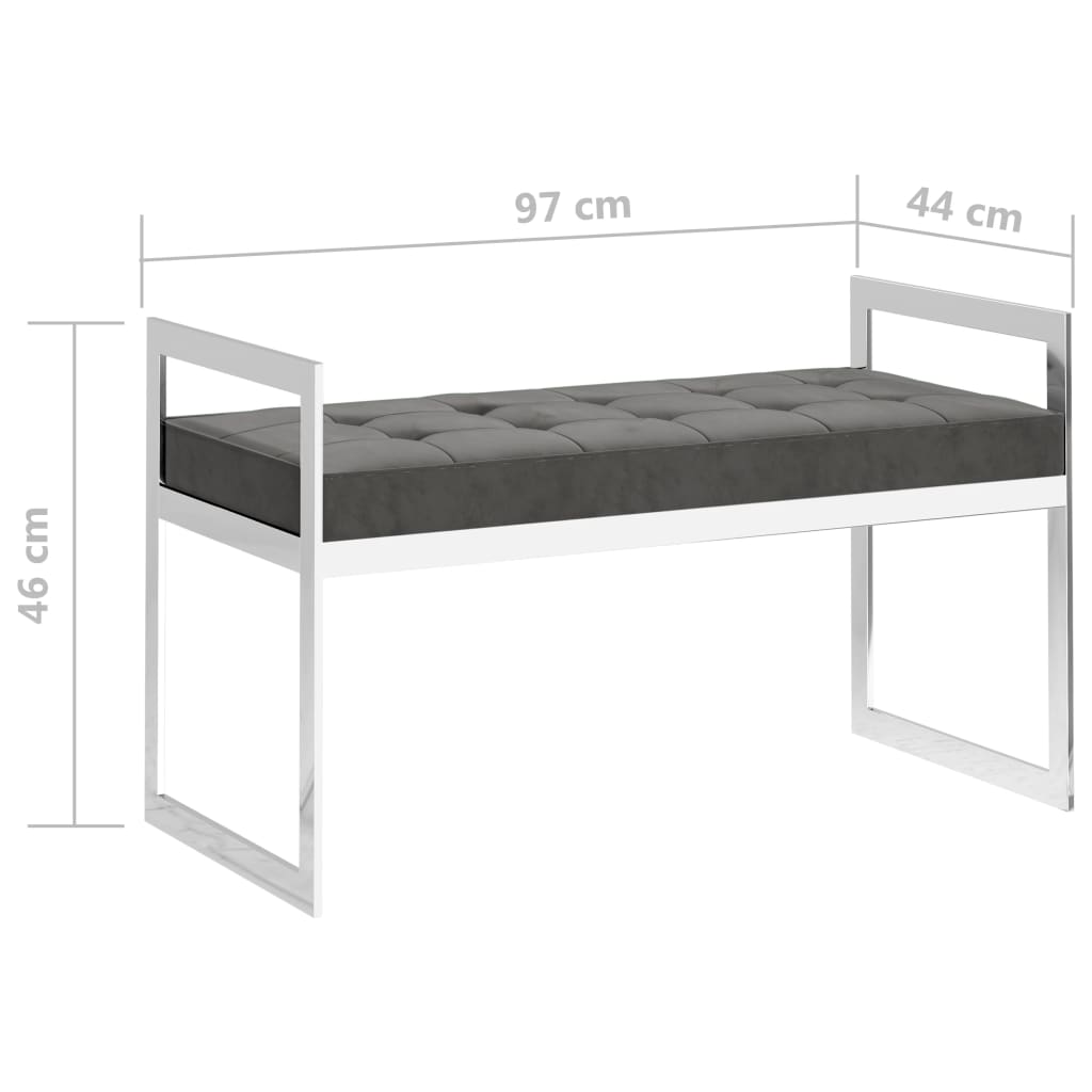 Bank 97 cm Grau Samt und Edelstahl