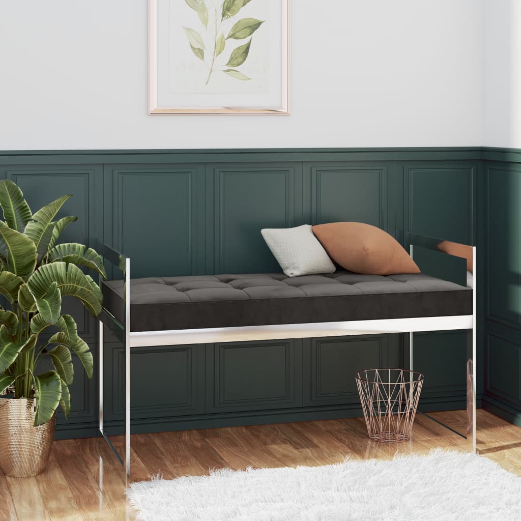 Bank 97 cm Grau Samt und Edelstahl
