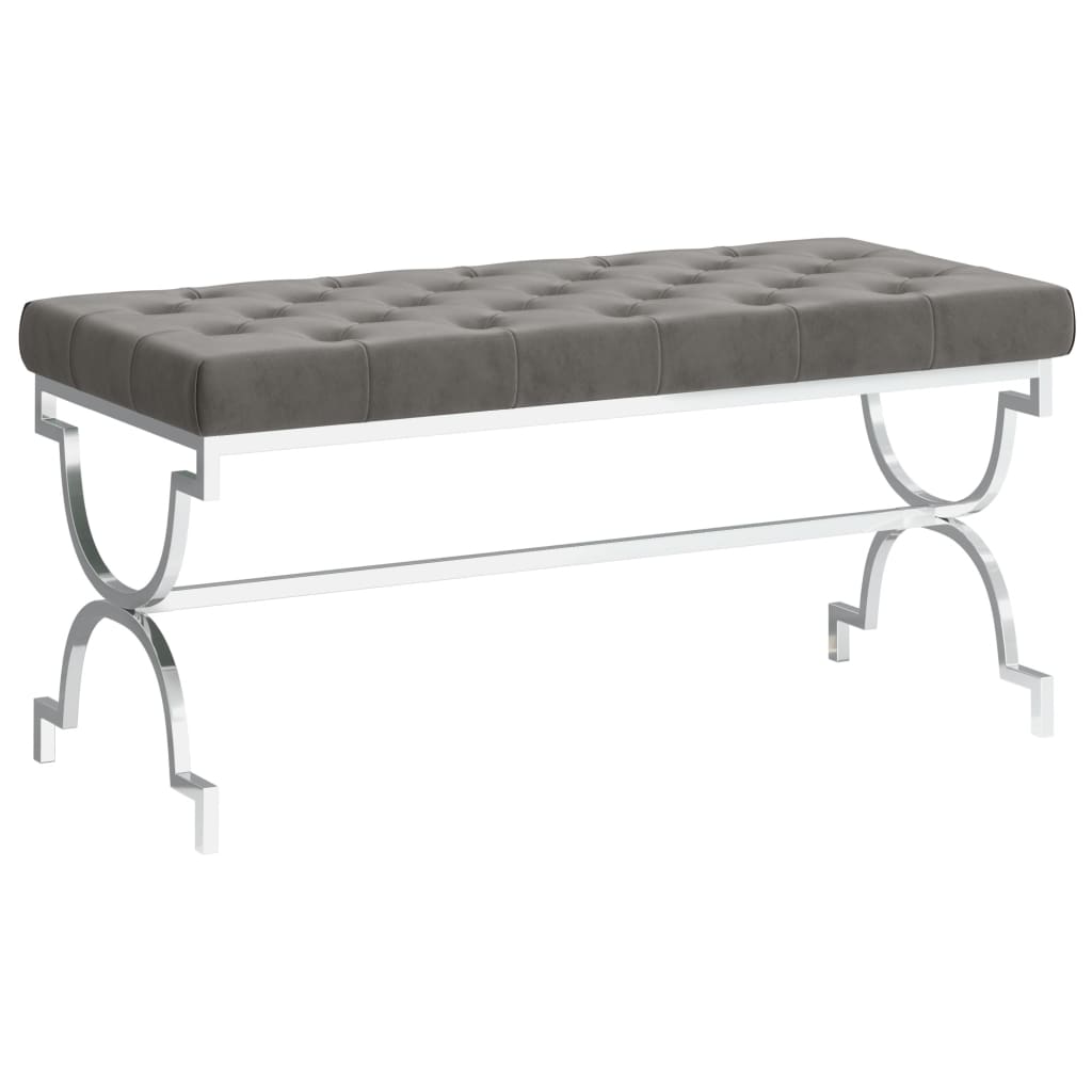 Bank 99 cm Grau Samt und Edelstahl
