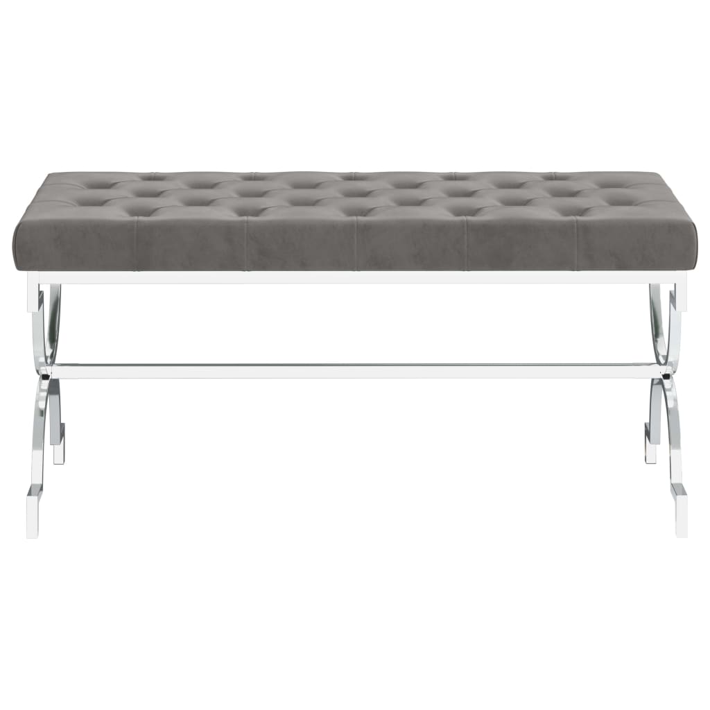 Bank 99 cm Grau Samt und Edelstahl