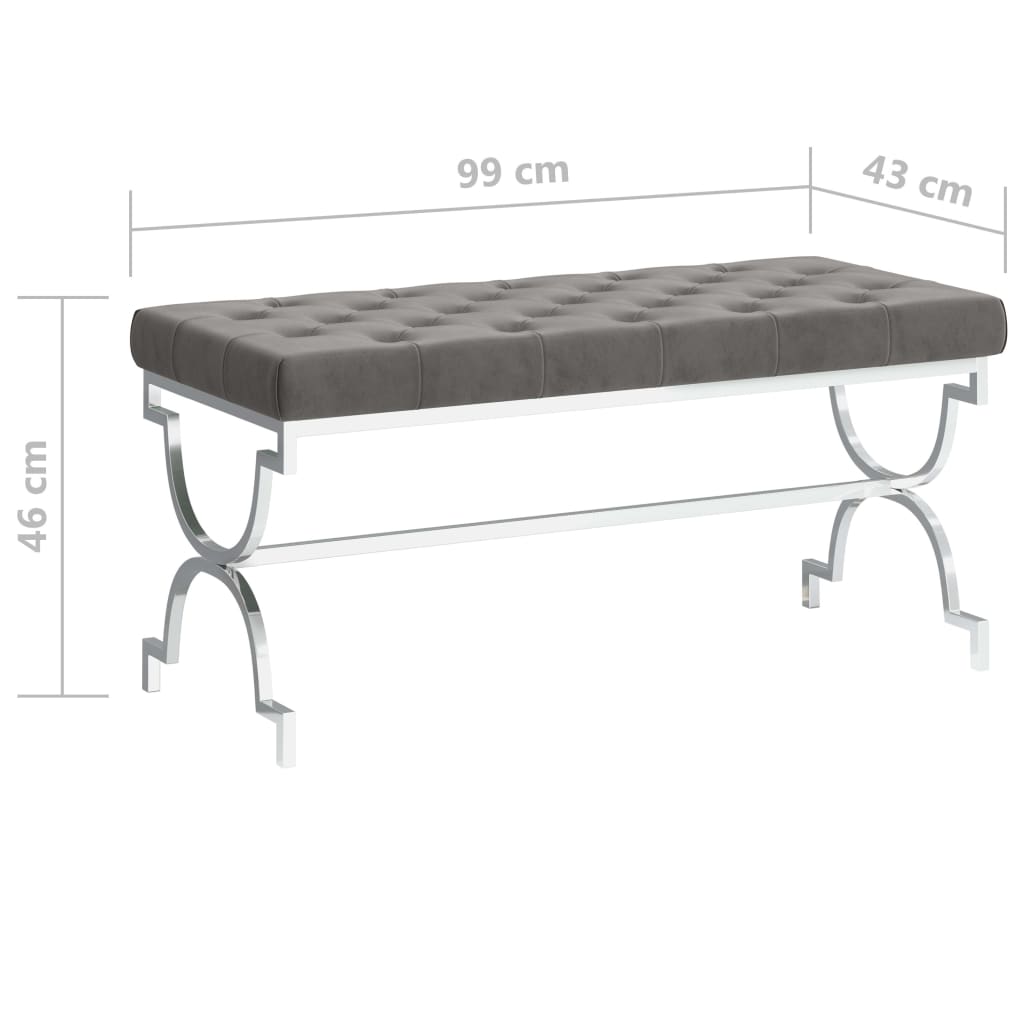 Bank 99 cm Grau Samt und Edelstahl