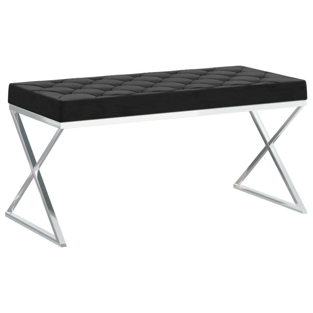 Bank 97 cm Schwarz Samt und Edelstahl