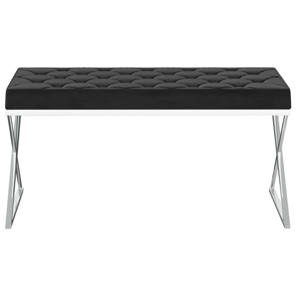 Bank 97 cm Schwarz Samt und Edelstahl