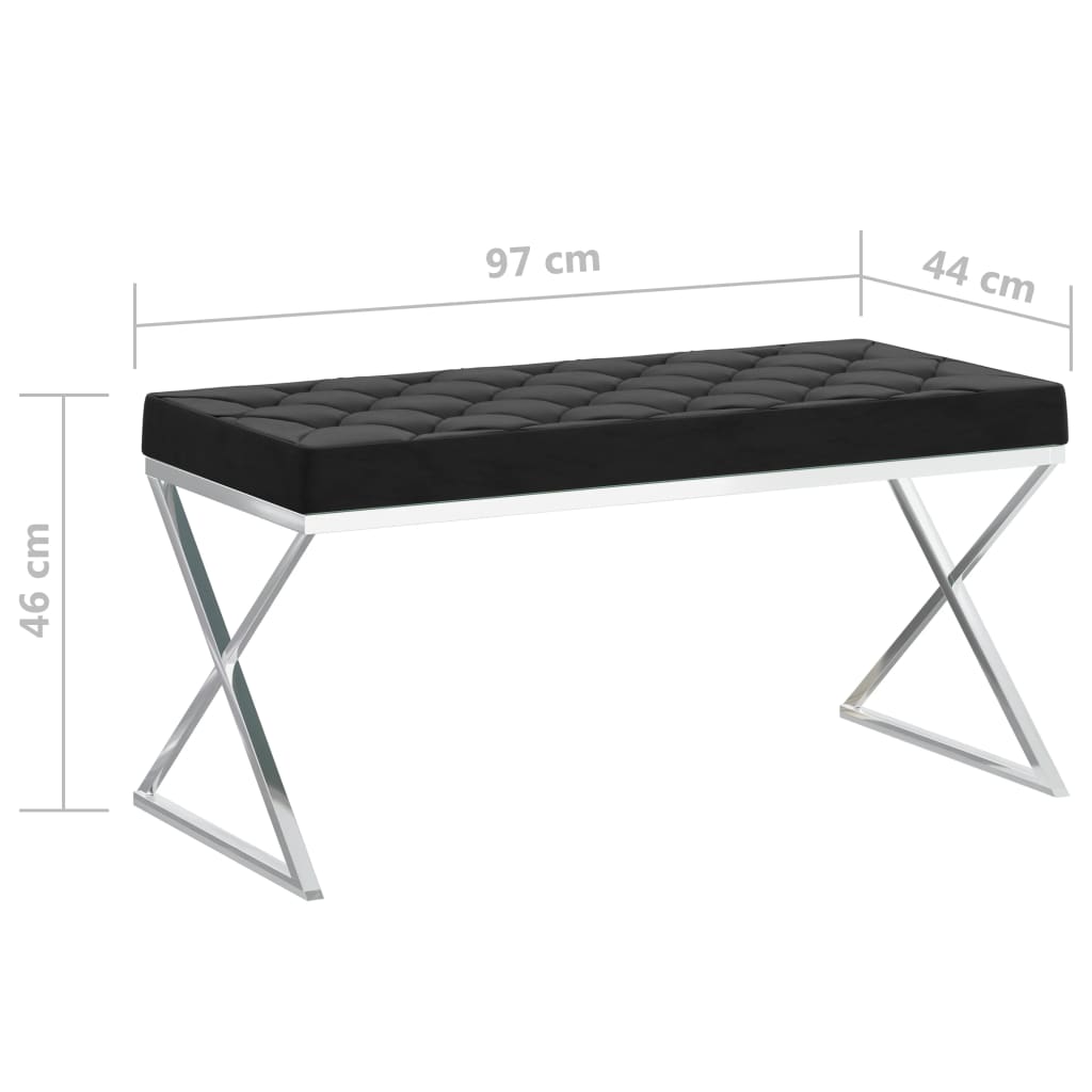 Bank 97 cm Schwarz Samt und Edelstahl