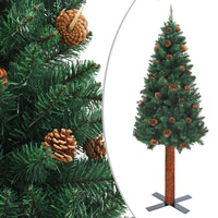 Thumbnail for Schlanker Weihnachtsbaum mit Echtholz und Zapfen Grün 210cm PVC