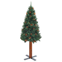 Thumbnail for Schlanker Weihnachtsbaum mit Echtholz und Zapfen Grün 210cm PVC