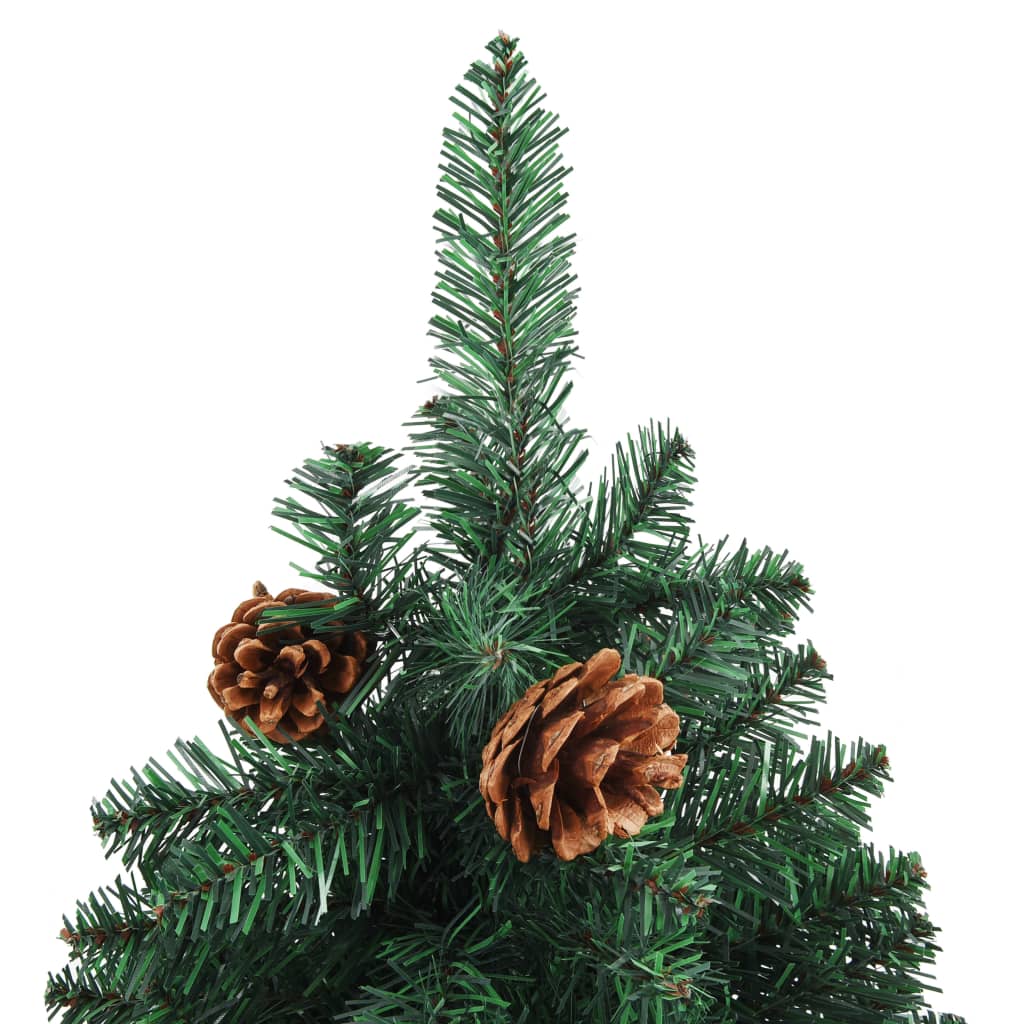 Schlanker Weihnachtsbaum mit Echtholz und Zapfen Grün 210cm PVC