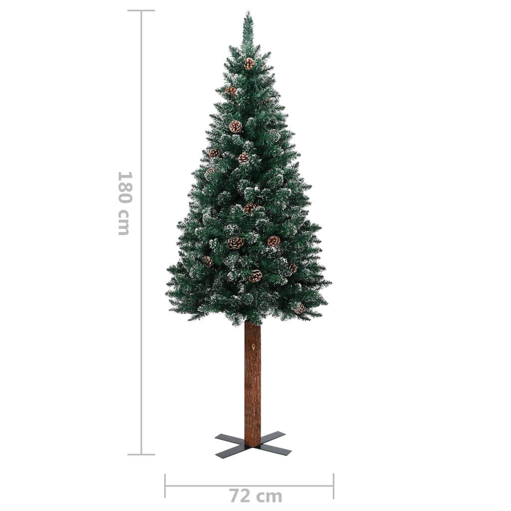 Schlanker Weihnachtsbaum mit Echtholz und Schnee Grün 180 cm