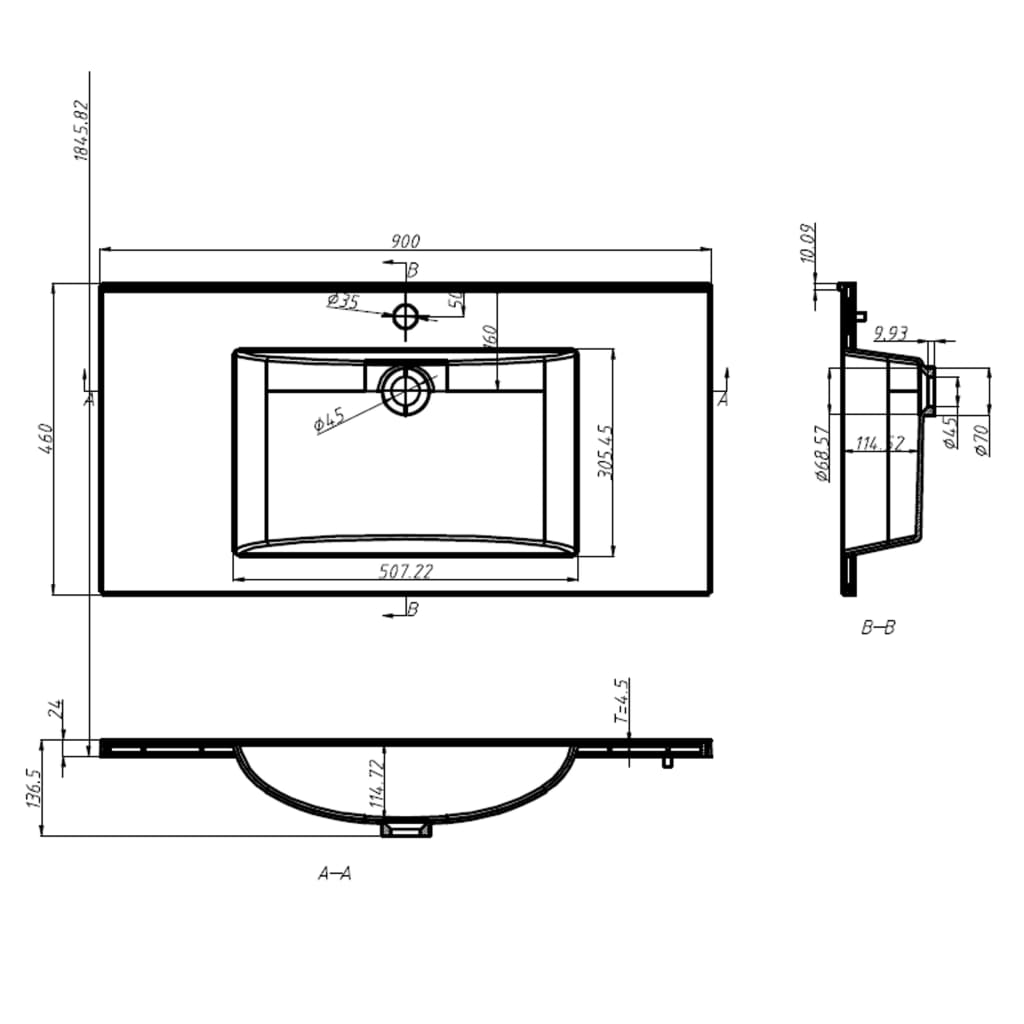 Einbauwaschbecken 900x460x130 mm SMC Weiß