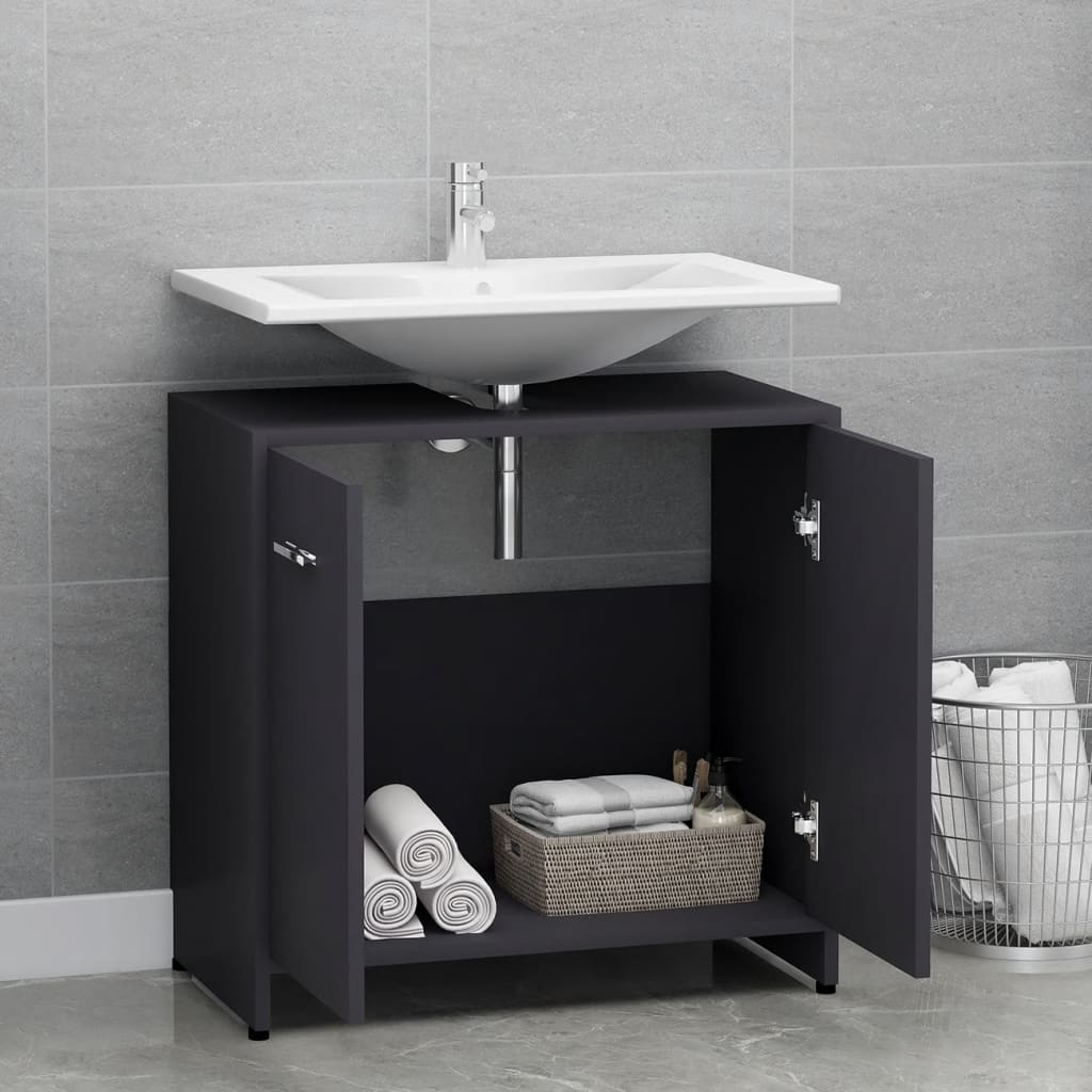 Badezimmerschrank Grau 60x33x61 cm Holzwerkstoff