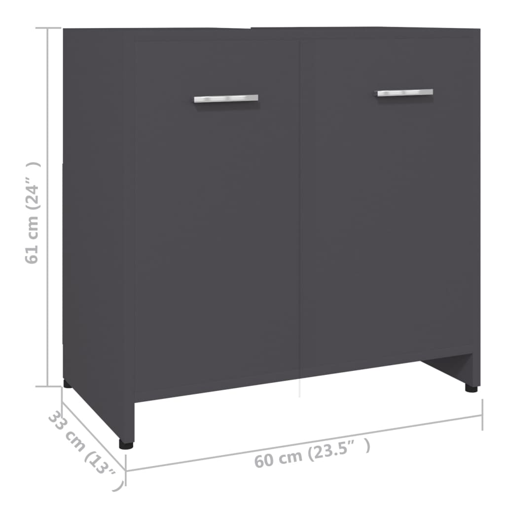 Badezimmerschrank Grau 60x33x61 cm Holzwerkstoff
