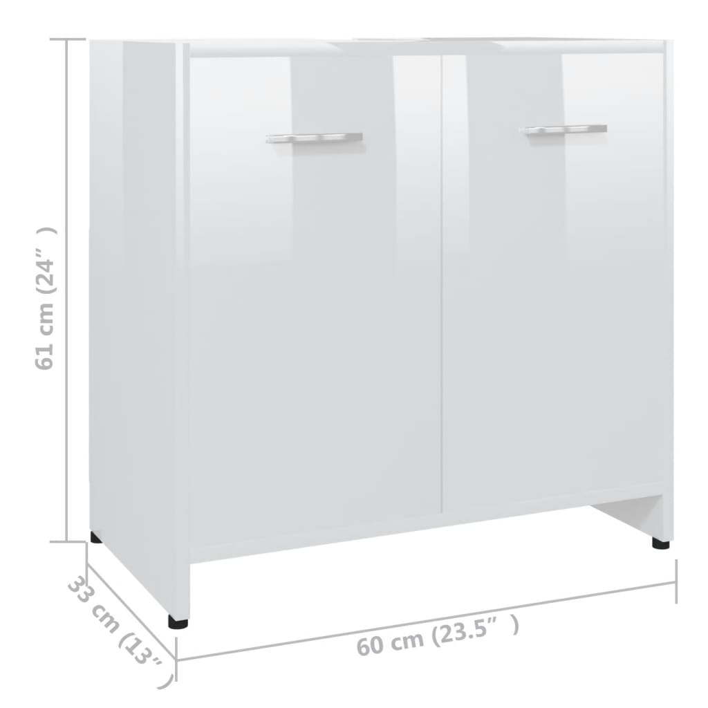 Badezimmerschrank Hochglanz-Weiß 60x33x61 cm Holzwerkstoff