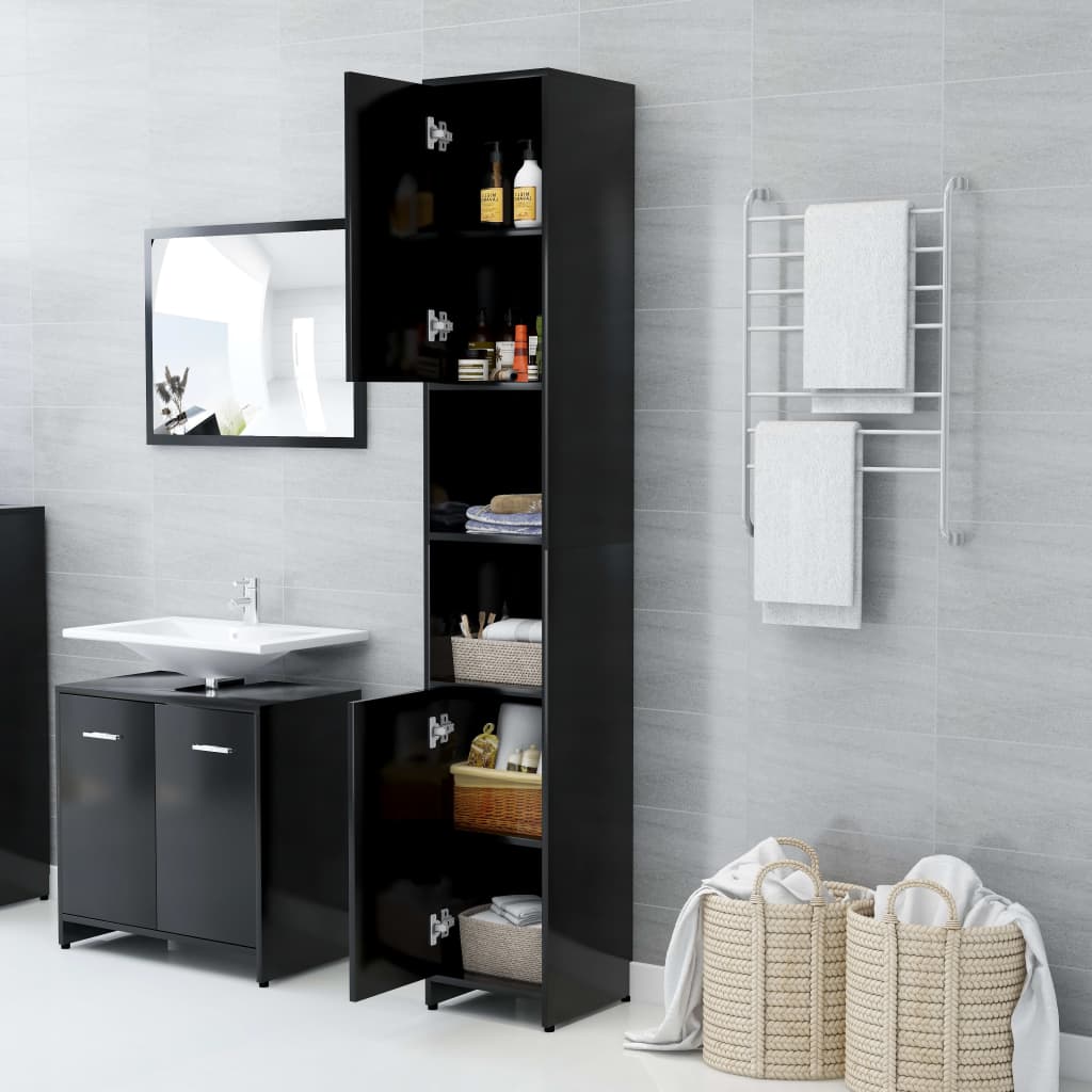 Badezimmerschrank Schwarz 30x30x183,5 cm Holzwerkstoff