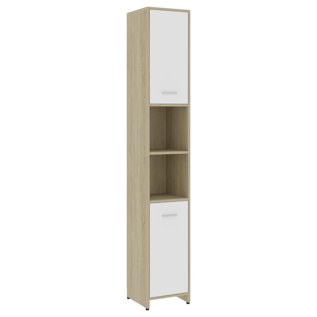 Badezimmerschrank Weiß Sonoma-Eiche 30x30x183,5cm Holzwerkstoff