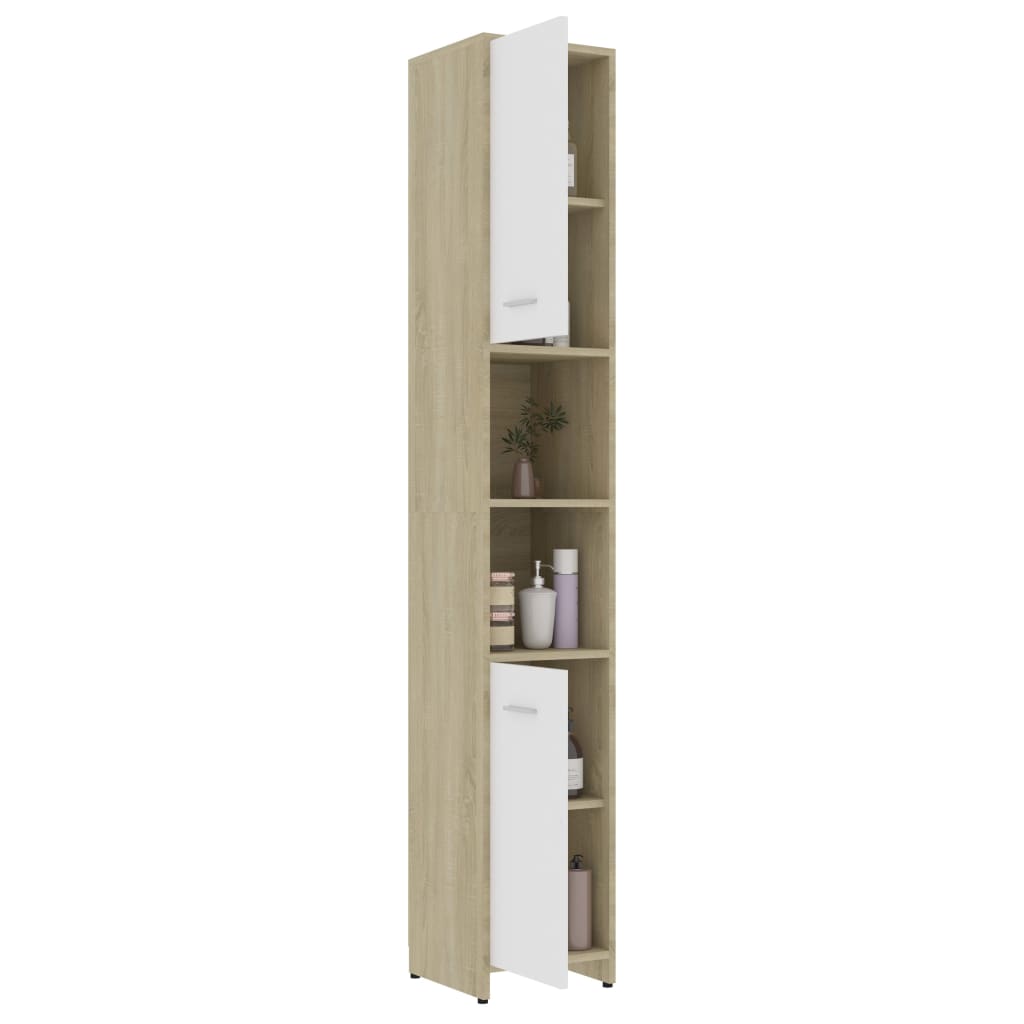 Badezimmerschrank Weiß Sonoma-Eiche 30x30x183,5cm Holzwerkstoff