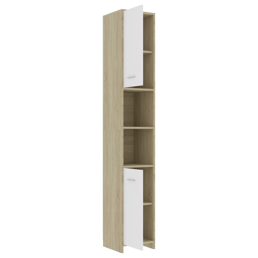 Badezimmerschrank Weiß Sonoma-Eiche 30x30x183,5cm Holzwerkstoff