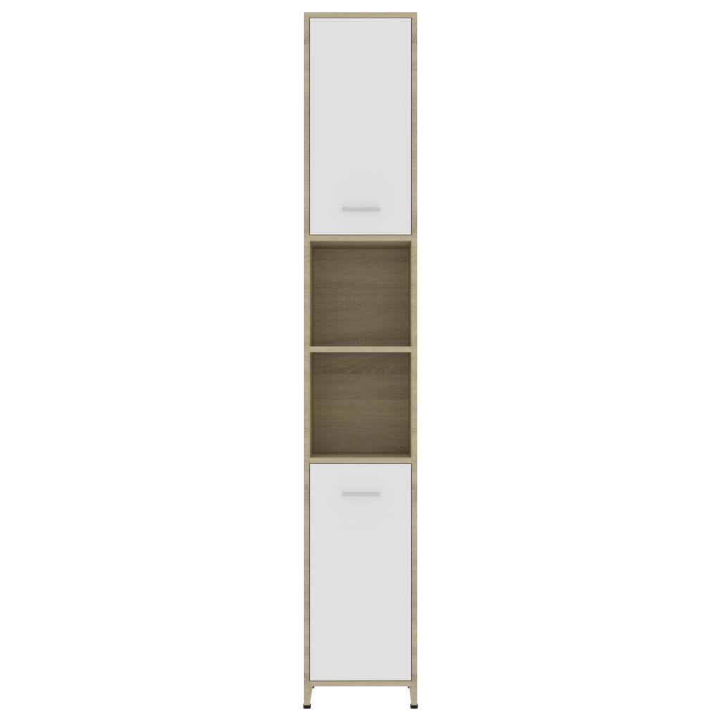 Badezimmerschrank Weiß Sonoma-Eiche 30x30x183,5cm Holzwerkstoff