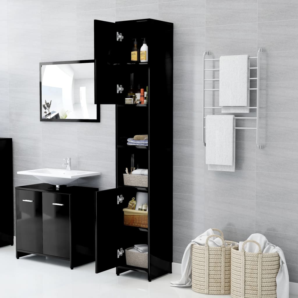 Badezimmerschrank Hochglanz-Schwarz 30x30x183,5cm Holzwerkstoff