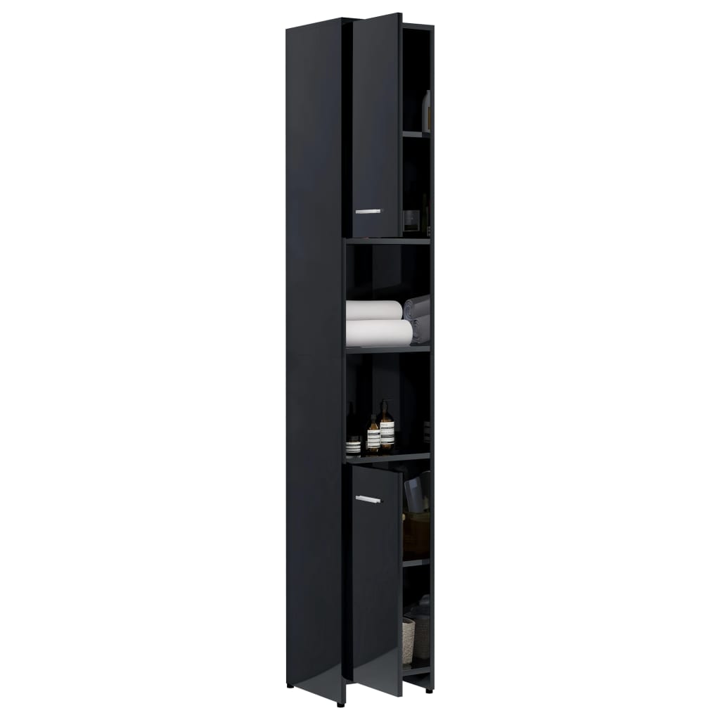 Badezimmerschrank Hochglanz-Schwarz 30x30x183,5cm Holzwerkstoff