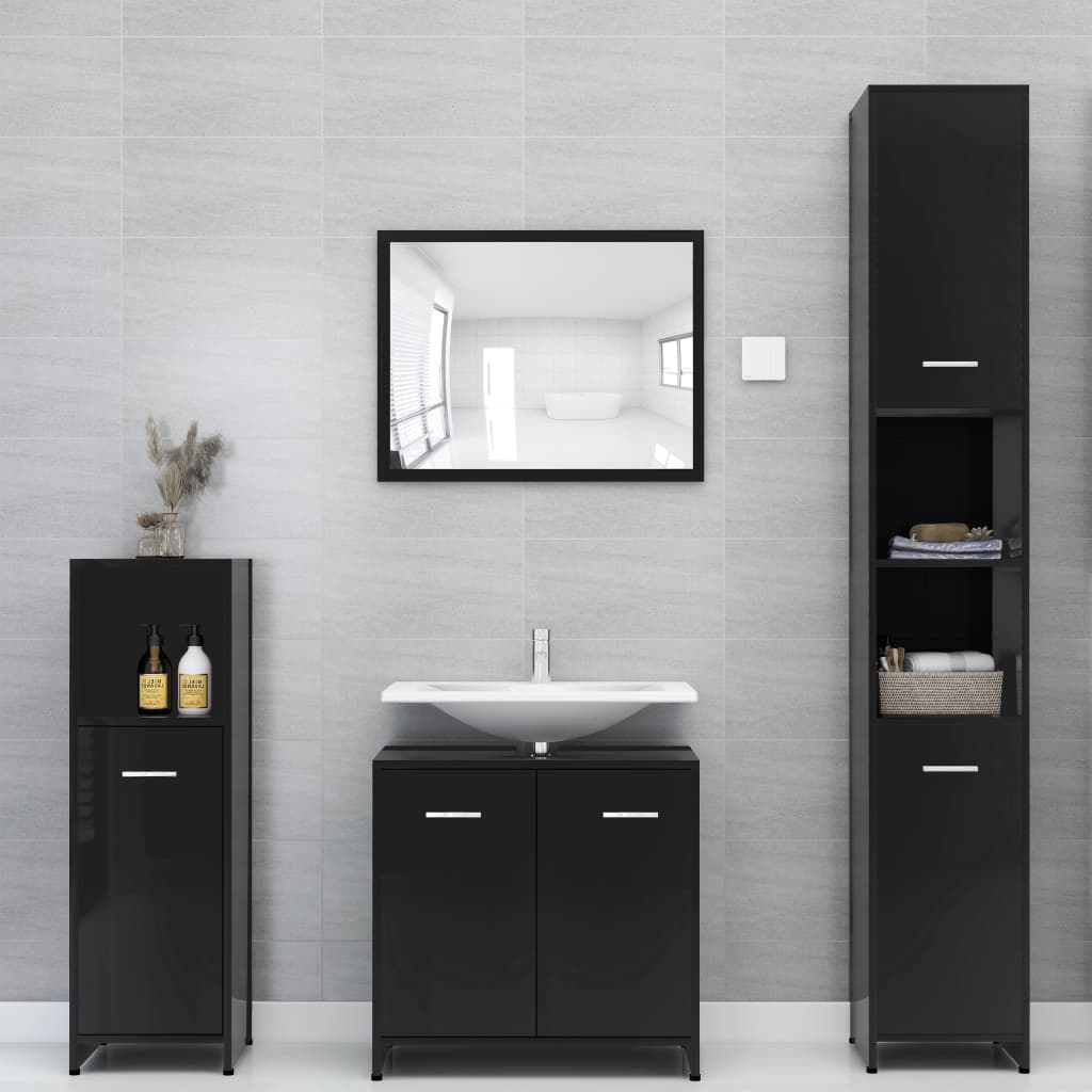 Badezimmerschrank Hochglanz-Schwarz 30x30x183,5cm Holzwerkstoff