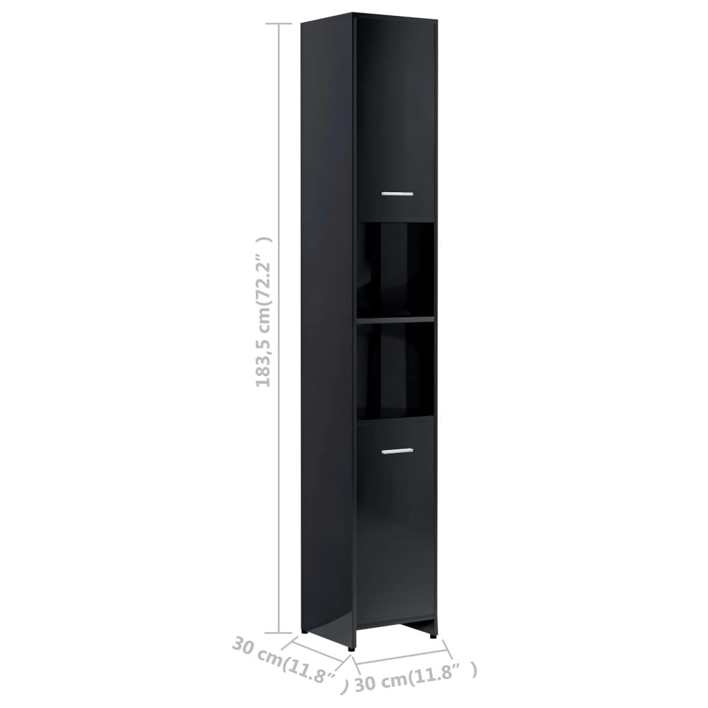 Badezimmerschrank Hochglanz-Schwarz 30x30x183,5cm Holzwerkstoff