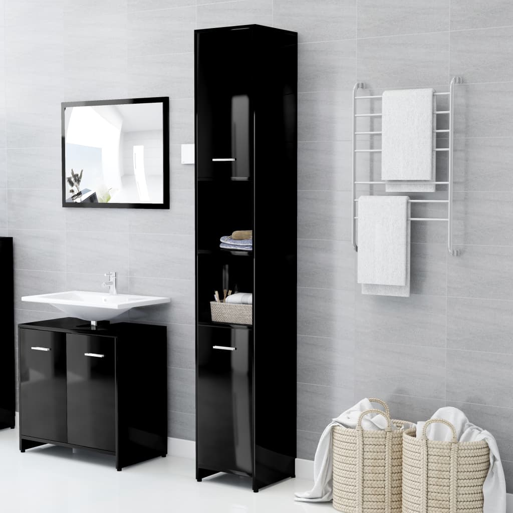 Badezimmerschrank Hochglanz-Schwarz 30x30x183,5cm Holzwerkstoff