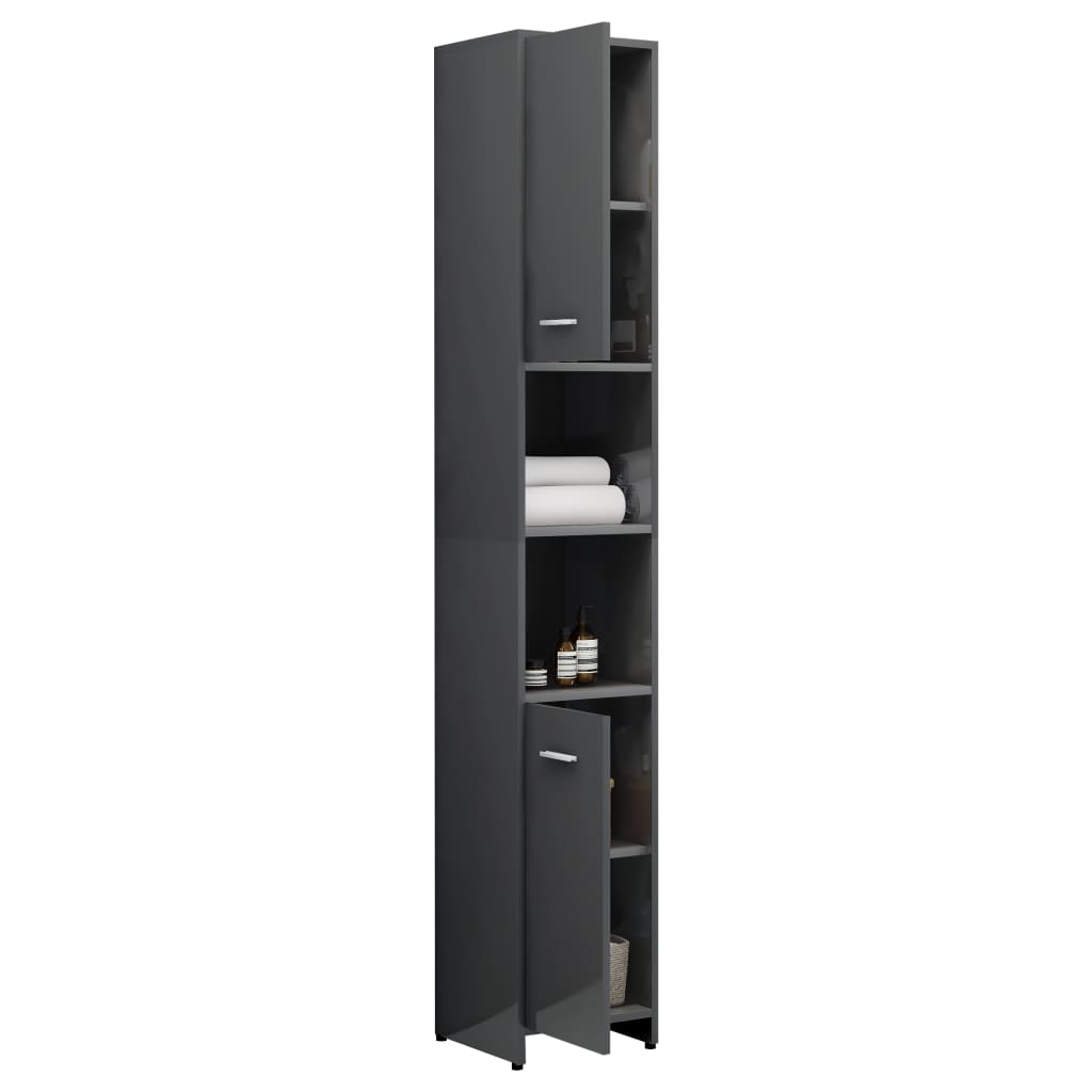Badezimmerschrank Hochglanz-Grau 30x30x183,5 cm Holzwerkstoff