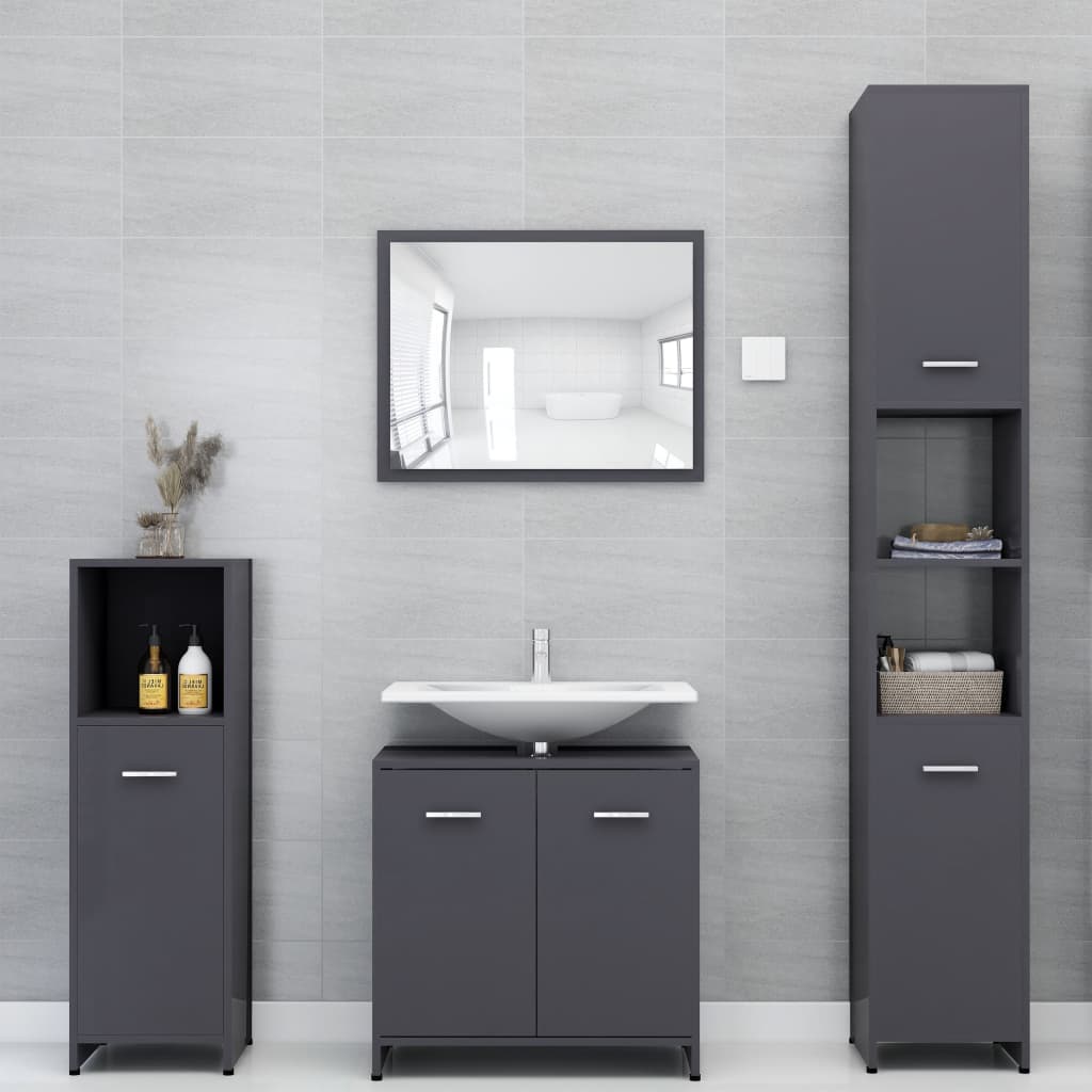 Badezimmerschrank Hochglanz-Grau 30x30x183,5 cm Holzwerkstoff