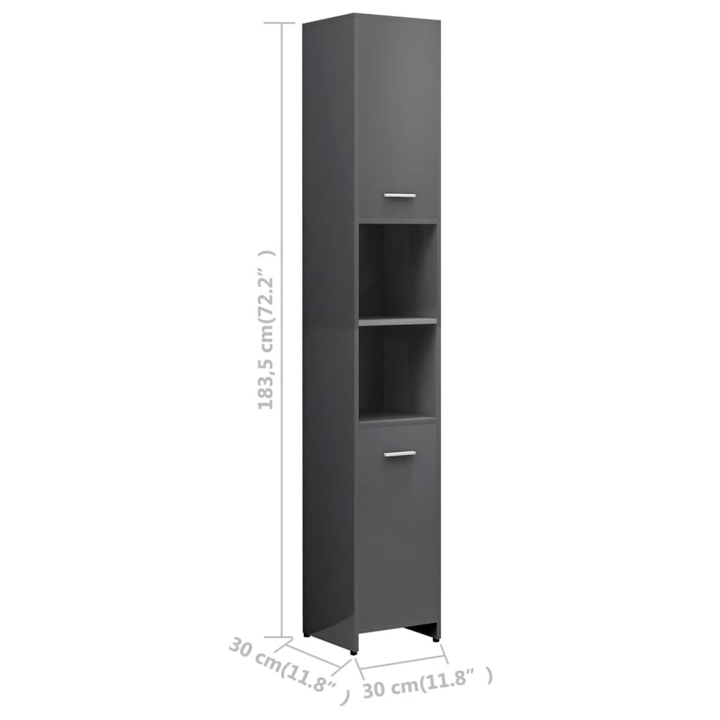 Badezimmerschrank Hochglanz-Grau 30x30x183,5 cm Holzwerkstoff