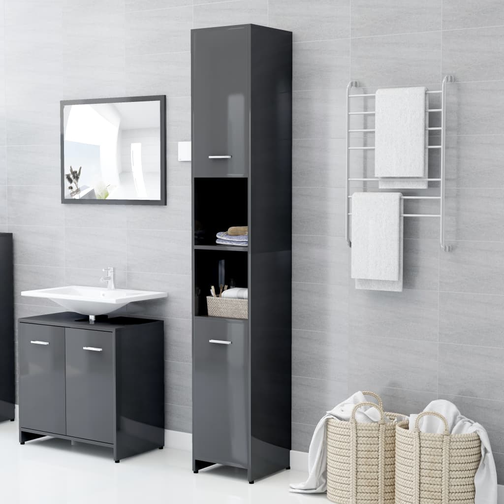 Badezimmerschrank Hochglanz-Grau 30x30x183,5 cm Holzwerkstoff