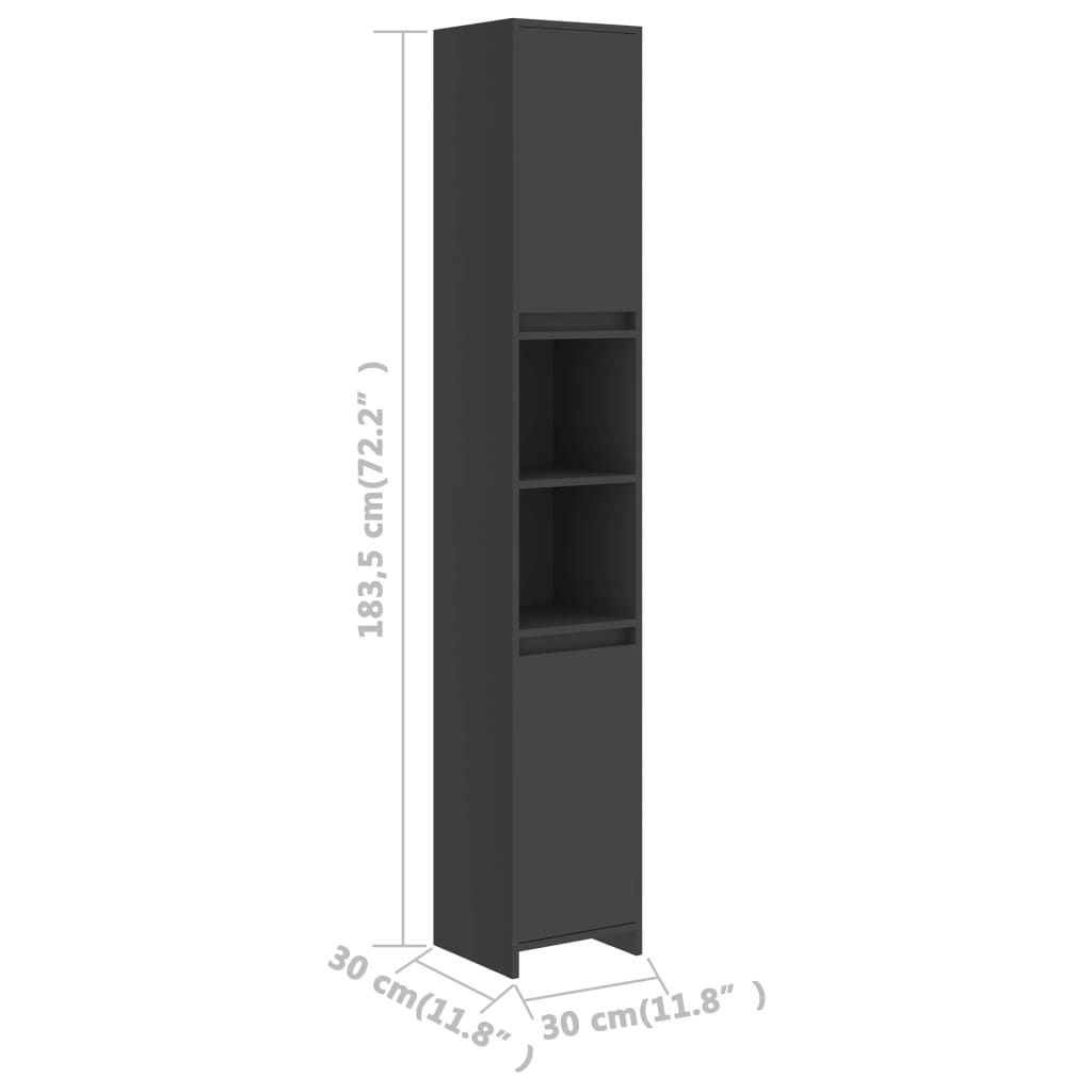 Badezimmerschrank Grau 30x30x183,5 cm Holzwerkstoff