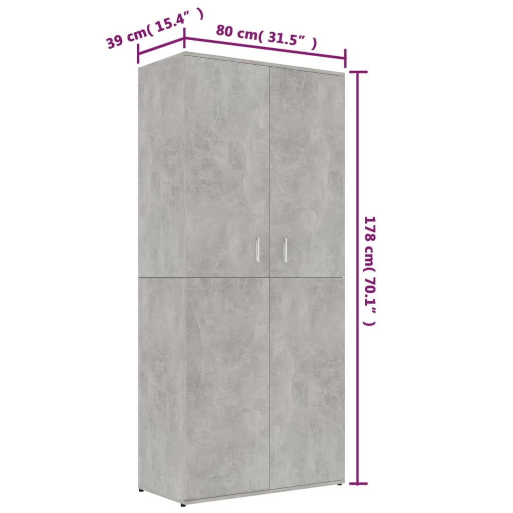 Schuhschrank Betongrau 80x39x178 cm Holzwerkstoff