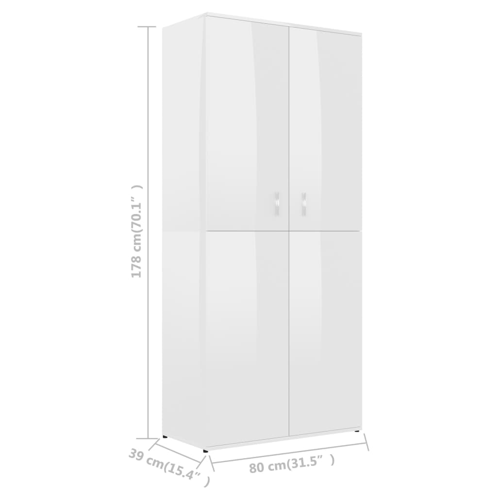 Schuhschrank Hochglanz-Weiß 80x39x178 cm Holzwerkstoff