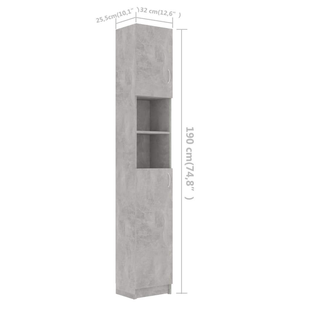 Badezimmerschrank Betongrau 32×25,5×190 cm Spanplatte