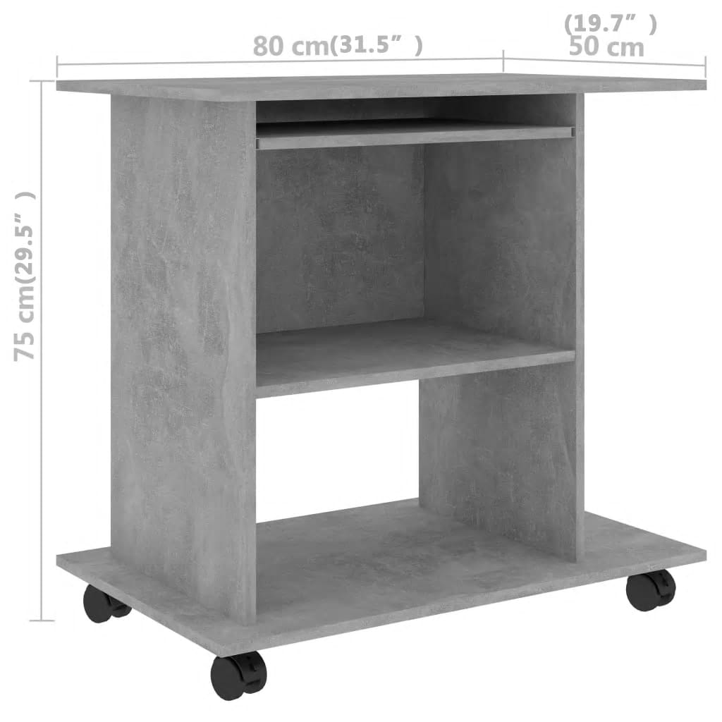 PC-Tisch Betongrau 80×50×75 cm Spanplatte